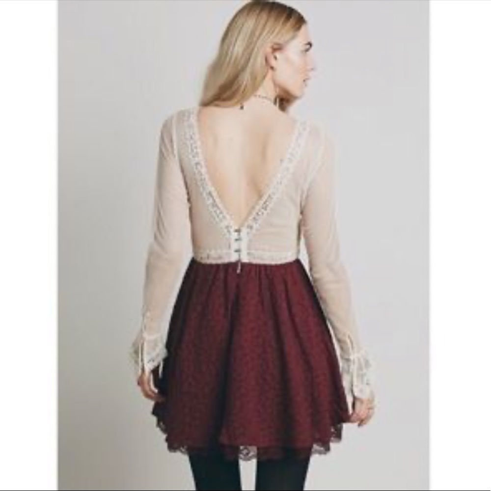Free people vintage cream and maroon dress